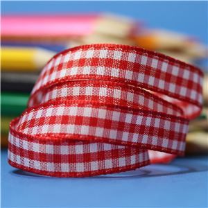 10mm Gingham Ribbon - Red